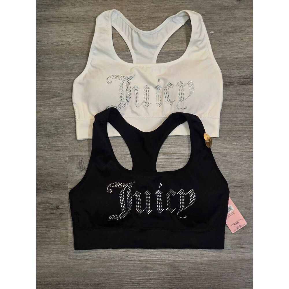 Juicy Couture 2PK Rhinestone‎ Logo Wide Strap Sports Bra - Picture 4 of 7